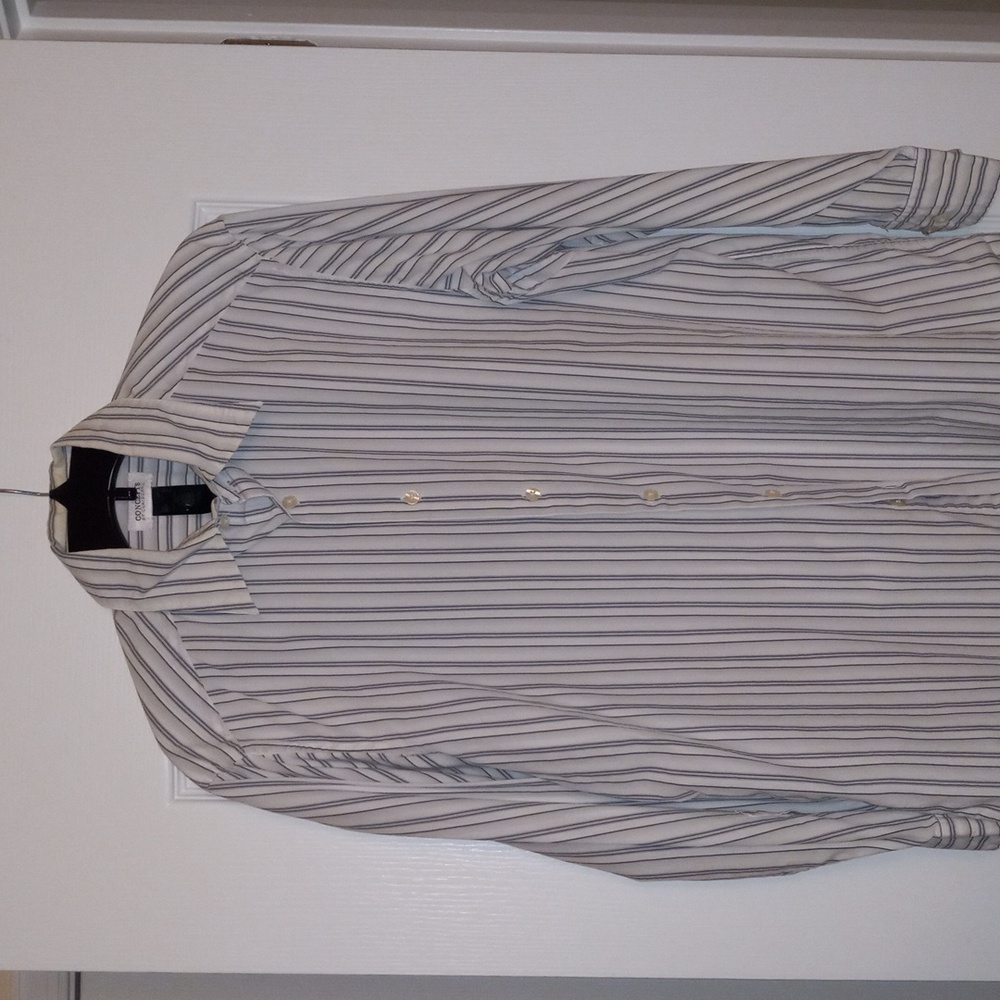 Concepts by Claiborne Black Pinstripe Long Sleeve Shirt (Size: L)